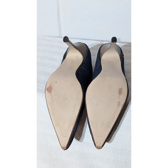 Varsavia Viamara Denim Pumps Heels Pointed Toe Leopard Accent Shoes Size 8 - Picture 6 of 6